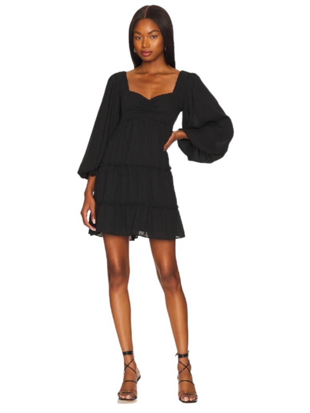 Show Me Your Mumu Mandi Mini Dress Black Puff Sleeve Babydoll Tiered Dress - M - Picture 11 of 11